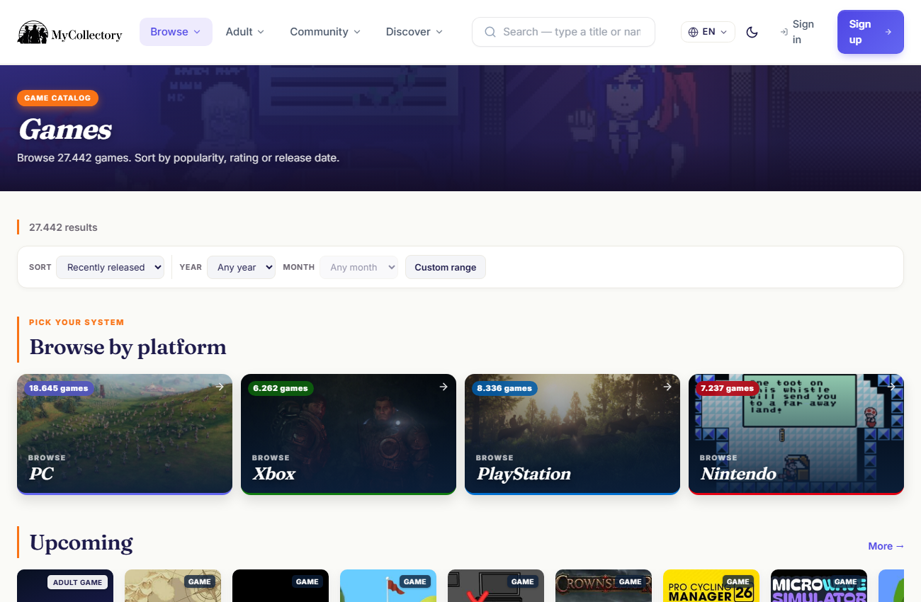 Games now group by platform — PC, Xbox, PlayStation and Nintendo.